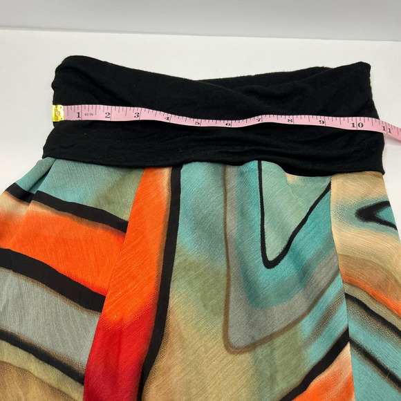 LAPIS Y2K Style Maxi Skirt Small Multicolor Funky Printed Flowy Fold Over Waist - Picture 3 of 8